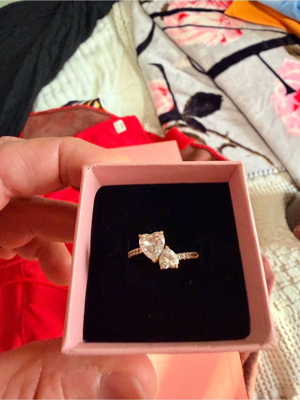 Pandora Rose Gold Heart Ring with Pink and Clear Stones. Worn 2x. Black - Picture 5 of 6